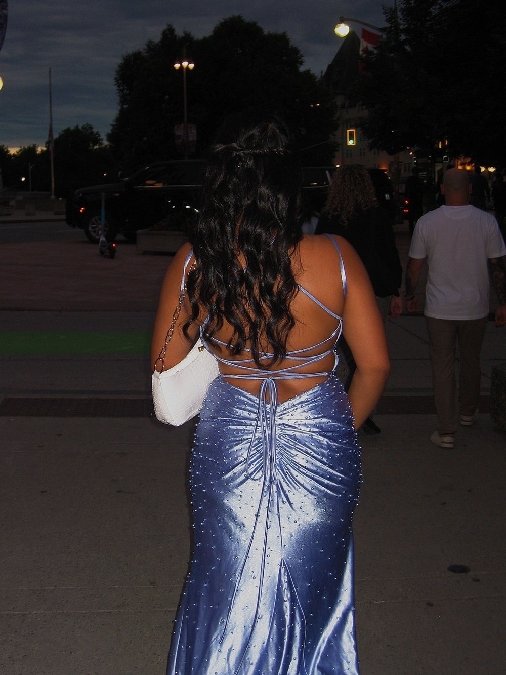 Elegant Backless Satin Evening Dress in Periwinkle Blue